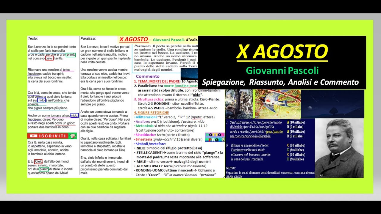 X AGOSTO Giovanni Pascoli: spiegazione, analisi e commento