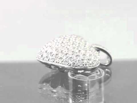Diamond Puffed Heart Pendant Micro Pave 18K White Gold 1.8ct