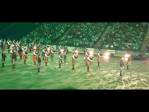 Belfast Tattoo 2025 Massed Pipes and Drums and Drum Majors flourish 