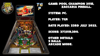 Pool Champion 2018 - Zaccaria Pinball - Arcade mode, 5 balls - 377,019,390 points.