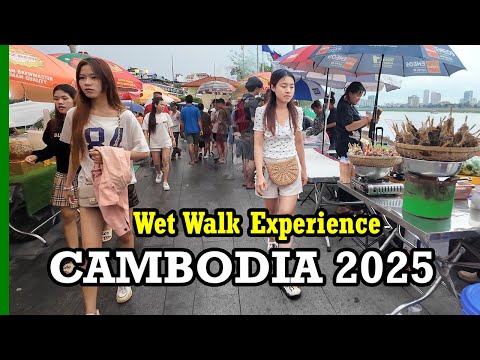 Phnom Penh, Cambodia: Wet Walk Experience in Phnom Penh city - [4K] Walking Tour