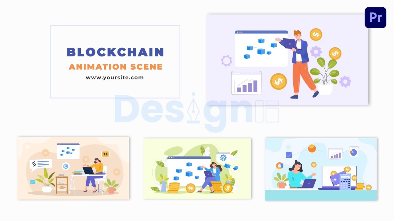Blockchain Technology Flat Vector Animation Scene Premier Pro Template