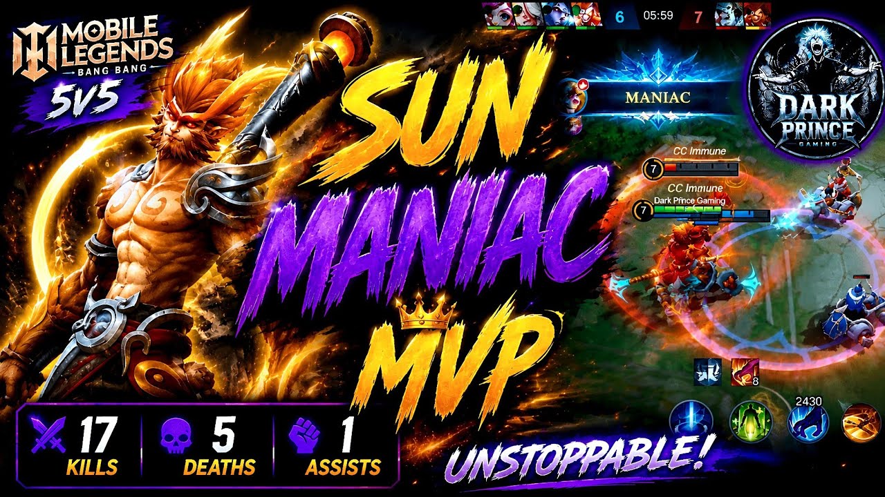 🔥 SUN MANIAC Gameplay 😈 17 Kills | MVP Victory | Mobile Legends: Bang Bang (MLBB)