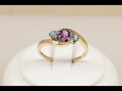 9ct Gold Amethyst and Aquamarine Trilogy Twist Ring   #4086