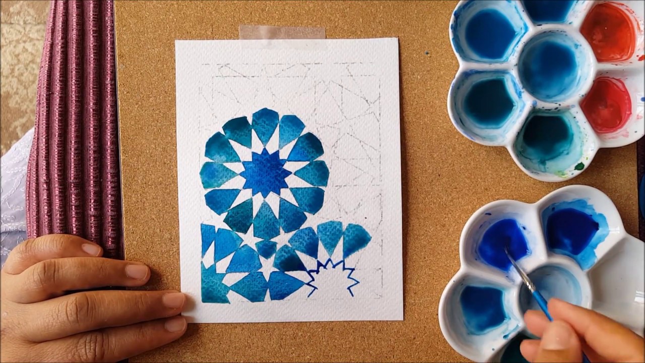 Watercolour #2 - Painting and blending - Islamic Geometric Patterns