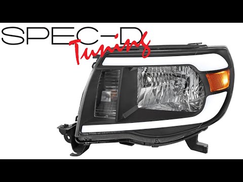 Black Headlight Assemblies W/ LED Tube Bar – Fits 2005-2011 Toyota Tacoma, Pair, DOT/SAE