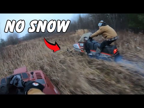 BEATER SNOWMOBILE DITCH BANGING NO SNOW || DRIFT TRIKE ON THIN ICE