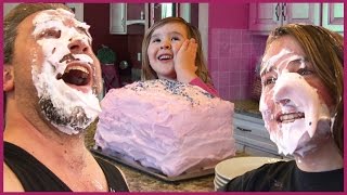 Girls Do Balloon Cake Prank on Dad - Kids Shaving Cream in Face Fun