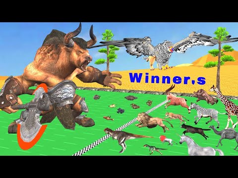 30 Wild animals vs 2 Big Giant Animals Death run Race|Animals Doodles TV|dinosaur|Animals  battle Tv