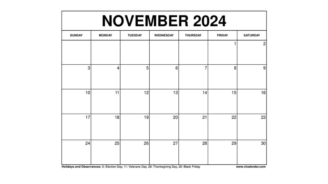November 2024 Calendar Printable Templates with Holidays - VL Calendar