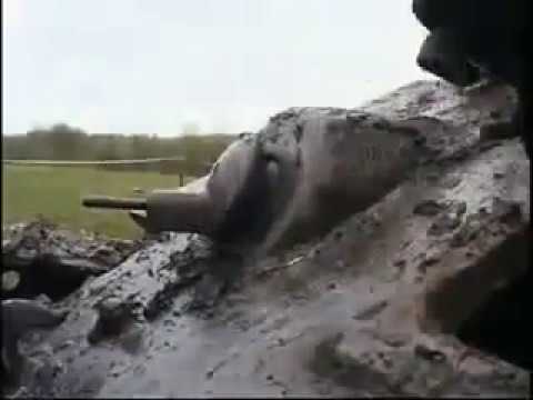 T-34/76 tank pulled out from swamp in Russian front