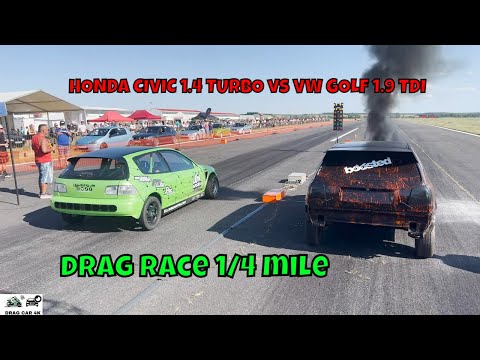 HONDA CIVIC 1.4 TURBO vs VW GOLF 1.9 TDI drag race 1/4 mile 🚦🚗 - 4K UHD