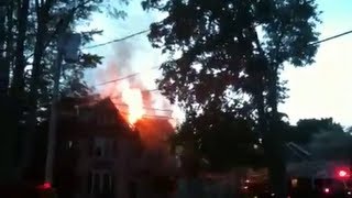 preview picture of video 'Fire Explodes Through Roof Of Terryville,Ct. Home.MOV'