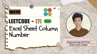YouTube video 'Excel Sheet Column Number | Leetcode 171 | Approach + Code with explanation.'
