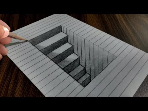 How to Draw 3D Steps in a Hole - Line Paper Trickrt