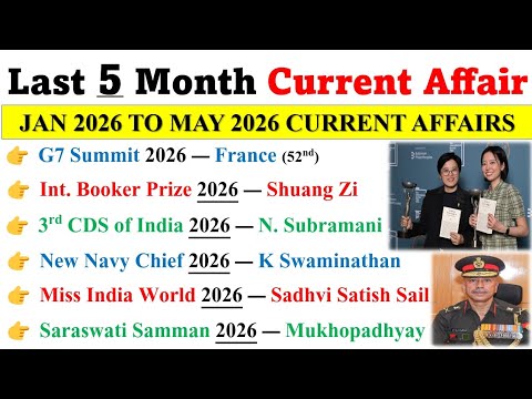 Last 5 Months Current Affairs 2026 | January 2026 to May 2026 | Important Current Affairs 2026