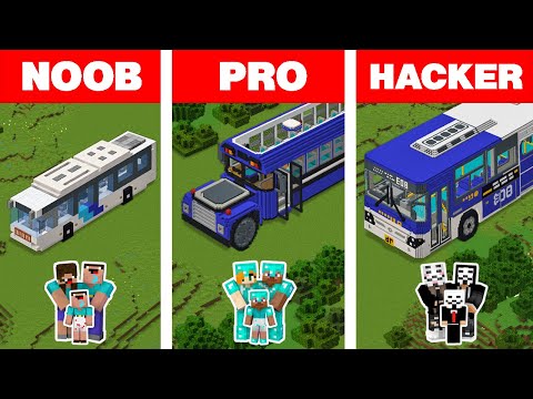 Minecraft NOOB vs PRO vs HACKER: FAMILY BUS HOUSE BUILD CHALLENGE / Animation