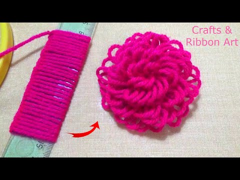 Super Easy Woolen Flower Craft Ideas with Scale - Hand Embroidery Flower Design - Sewing Hack