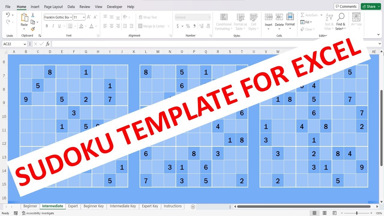 Load A Sudoku Template In Excel