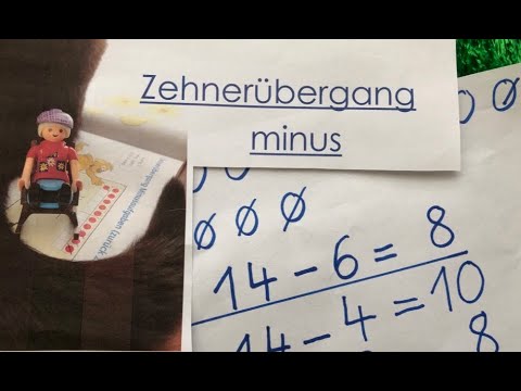 Zehnerübergang minus, Mathe 1. Klasse, schriftlich,  in zwei Schritten über die 10