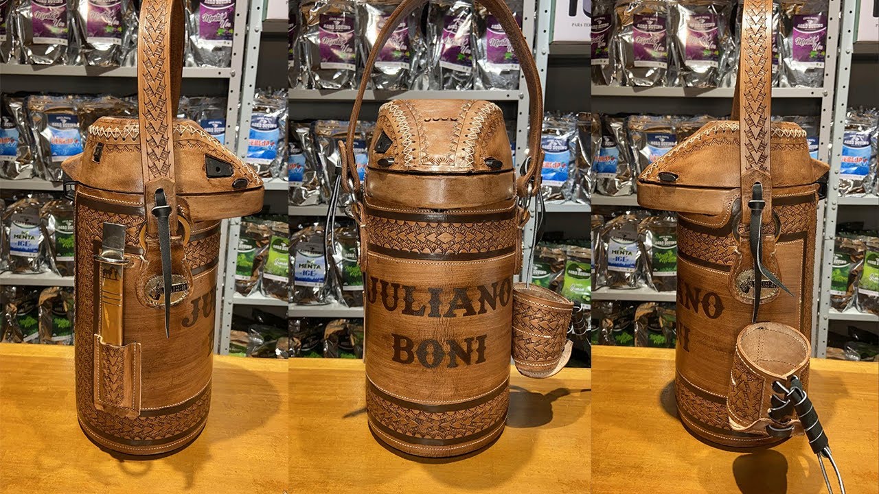 Garrafa Térmica de 4L toda encapada no couro completa