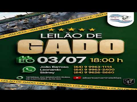 LEILÃO ALBERTO e MARTINS 03/07/2026 AS 18:00 hs em Cachoeira Alta Go.