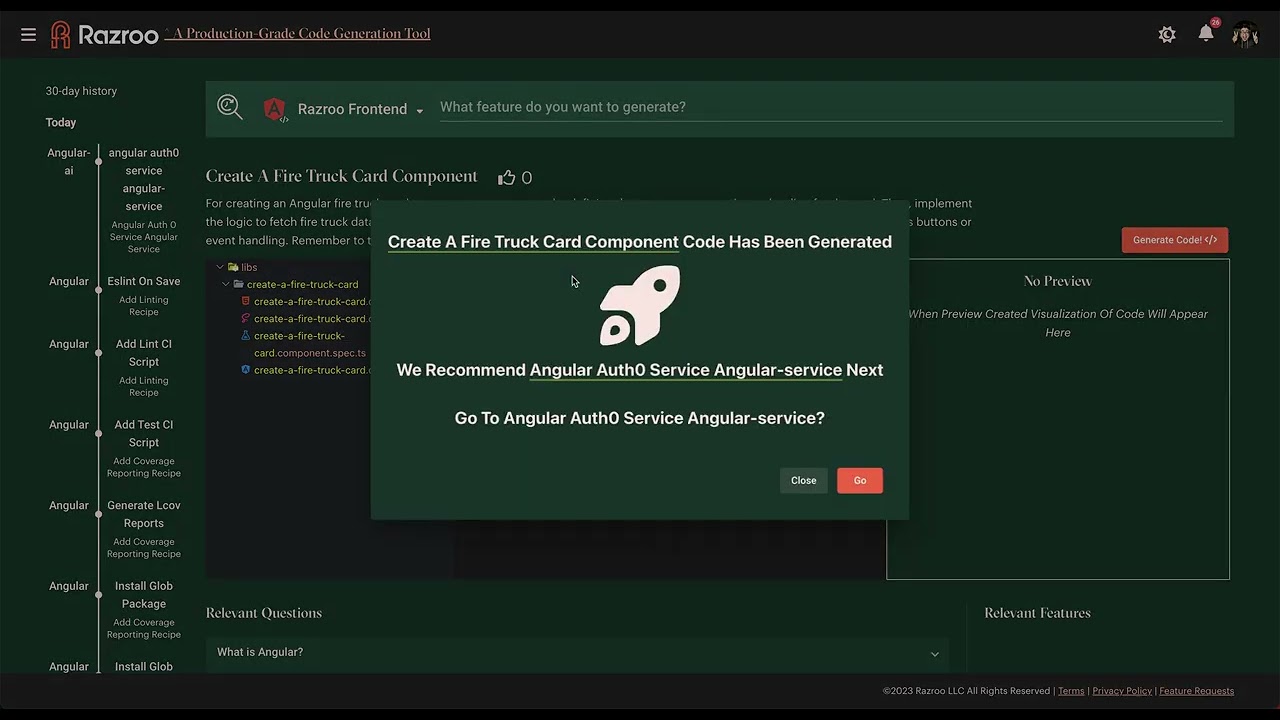 Angular AI Feature Generation x Razroo Github Generation