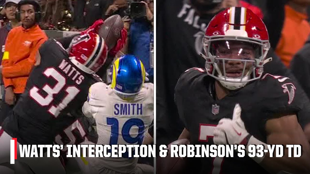 MATTHEW STAFFORD INT ➡️ BIJAN ROBINSON 93-YD HOUSE CALL 💨 Falcons go up 21-0 on MNF | NFL on ESPN