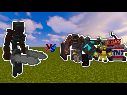 Mutant Wither Skeleton vs Golemania Golems (Netherite Golem,  Diamond Golem, Obsidian Golem)