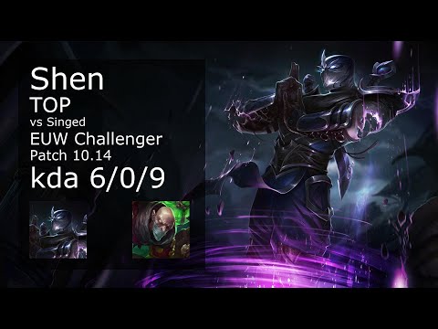 Shen Top vs Singed - EUW Challenger 6/0/9 Patch 10.14 Gameplay
