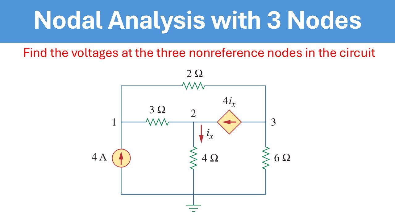 NODAL ANALYSIS WITH 3 NODES EXAMPLE FIND THE VOLTAGES AT THE THREE NONREFERENCE NODES IN THE CIRCUIT