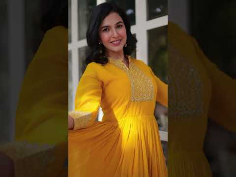 Yellow Faux Blooming Georgette Gown with Dupatta