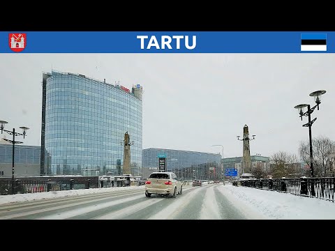 Tartu, Estonia. Winter drive in heavy snowfall. 4K