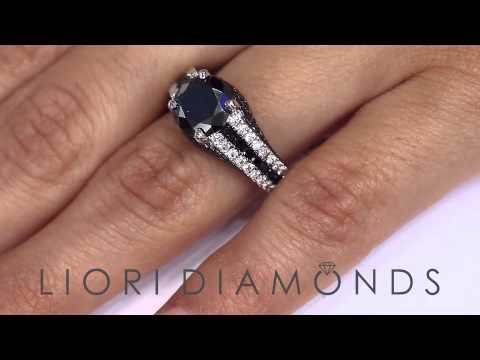 BDR- 250 - 4.15 Carat Certified Natural Black Diamond Engagement Ring 18k White Gold