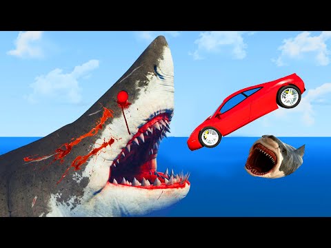 Cars VS Scary Bloodthirsty Sharks - Fun Stunts Jumps Crash Compilation | BeamNG Drive