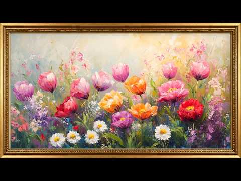 Spring Tulip Garden 🌷 Impressionist Floral Oil Painting | Frame TV Art Screensaver 4K with Music