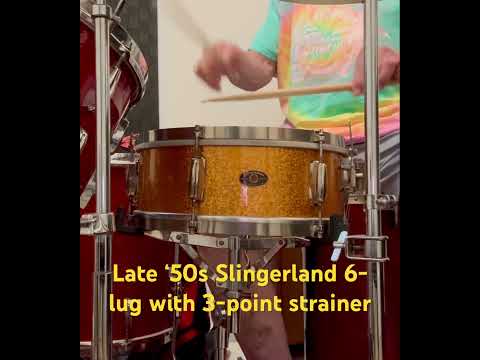 Slingerland 6-lug student snare with 3-point strainer and nickel hardware Late 1950s - Gold sparkle image 9