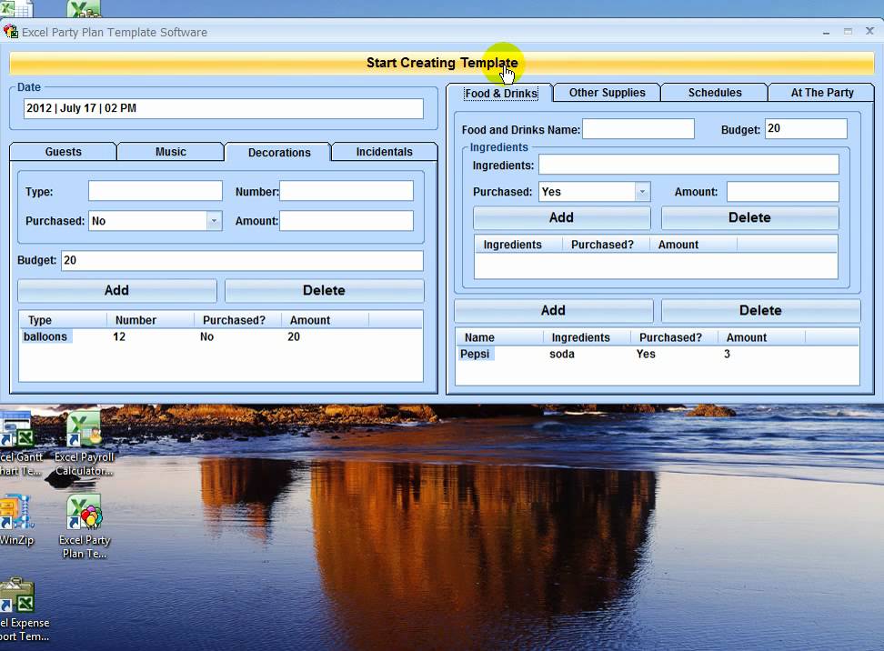 Excel Party Plan Template Software