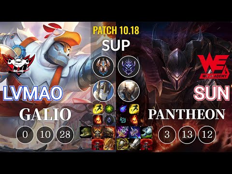 JDG LvMao Galio vs WEA Sun Pantheon Sup - KR Patch 10.18