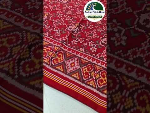 Red Selari Border Navratan Motifs Single Ikat Chaniya Choli Dupatta 8 Ply Silk