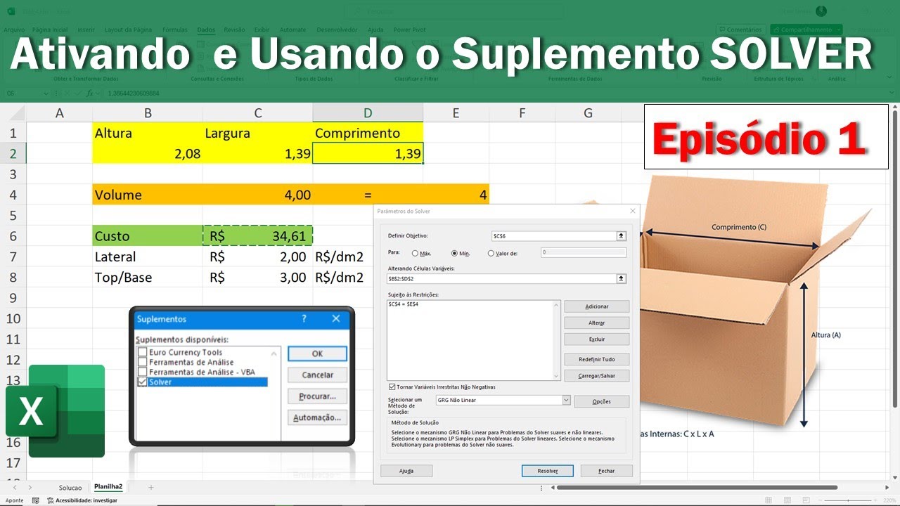 Ativando e Usando o Suplemento SOLVER do Excel  (Episódio #1)