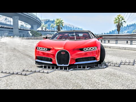 Cars vs. Police Spike Strips - BeamNG.Drive