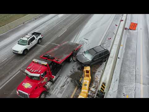 02-14-2021 Jackson, MS - DRONE Icy Wreck on I55 & McDowell Road - Heavy Sleet on I20