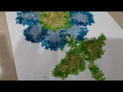 Collage Technique , Flower Made of Coloured Rice and Paper