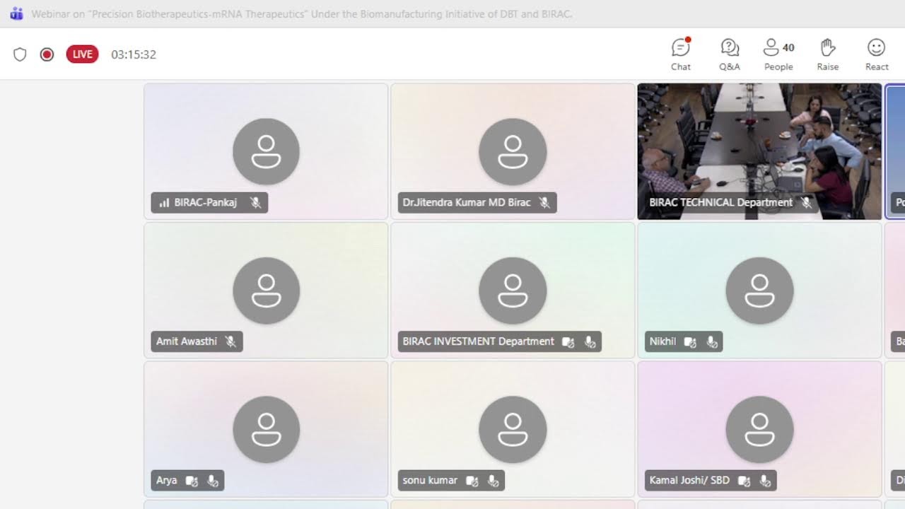 Webinar on “Precision Biotherapeutics-mRNA Therapeutics” Biomanufacturing Initiative of DBT & BIRAC.