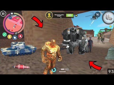 Rope Hero Vice Town - (Stone Giant FightPolice Car Robot in Power Cave) Stone GiantMan Throw Tank