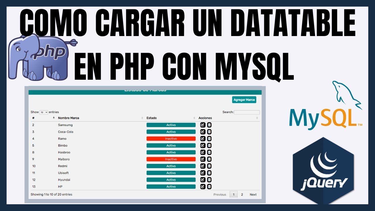 COMO CARGAR E IMPLEMENTAR UN DATATABLE EN PHP CON BASE DE DATOS EN MYSQL  EN 5 MINUTOS