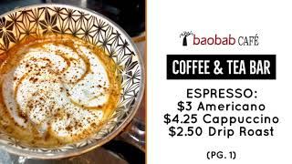 Baobab Cafe Food Menu