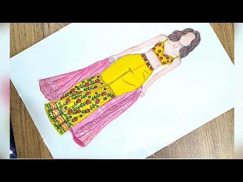 How To Draw Sharara Suit With Camlin Brush Pen | fashion illustration #fashionillustration