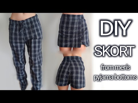DIY SKORT - Upcycling alter Herren-Pyjamahosen zu einem SKORT - THRIFT FLIP - Skort mit Schlitz